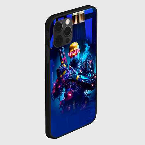 Чехол iPhone 12 Pro Homer Simpson with a pistol - cyberpunk / 3D-Черный – фото 2