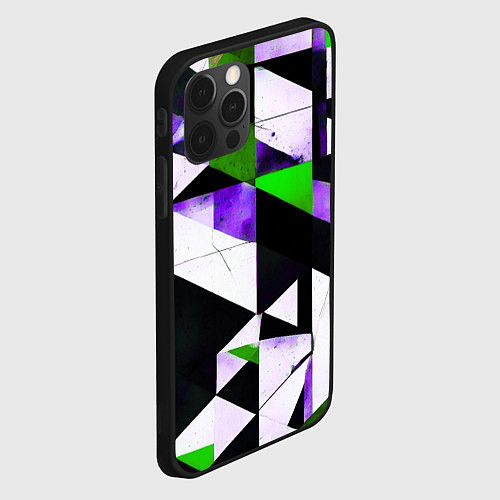 Чехол iPhone 12 Pro Зелёно-фиолетовая абстракция на чёрно-белом фоне / 3D-Черный – фото 2