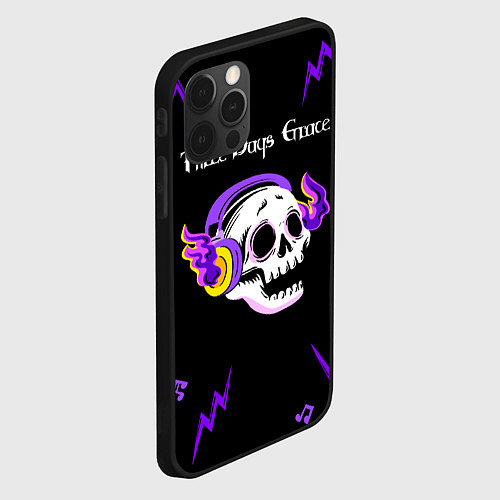 Чехол iPhone 12 Pro Three Days Grace неоновый череп / 3D-Черный – фото 2