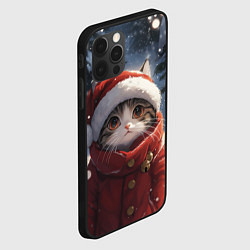 Чехол для iPhone 12 Pro Новогодний котик в зимнем лесу, цвет: 3D-черный — фото 2