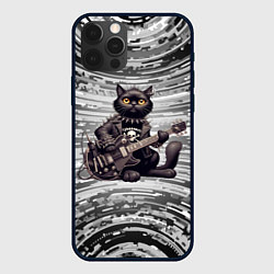 Чехол для iPhone 12 Pro Чёрный кот играет на гитаре - нейроарт, цвет: 3D-черный