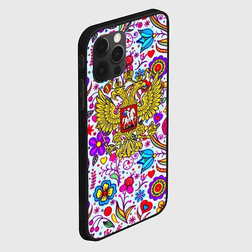 Чехол iPhone 12 Pro Россия гжель нерб / 3D-Черный – фото 2