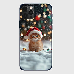 Чехол для iPhone 12 Pro Новогодний маленький котенок и снег, цвет: 3D-черный