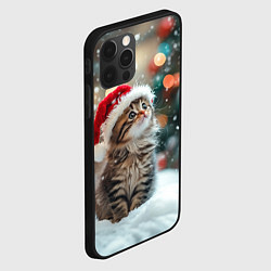 Чехол для iPhone 12 Pro Новогодний котенок и снег, цвет: 3D-черный — фото 2