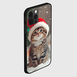 Чехол для iPhone 12 Pro Новогодний котенок и снег, цвет: 3D-черный — фото 2