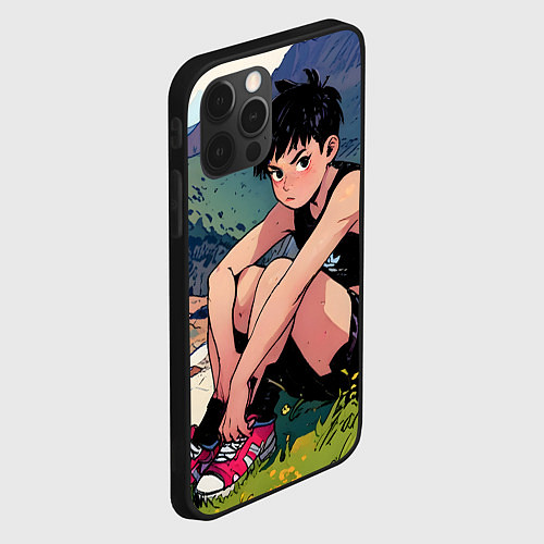 Чехол iPhone 12 Pro A girl anime / 3D-Черный – фото 2