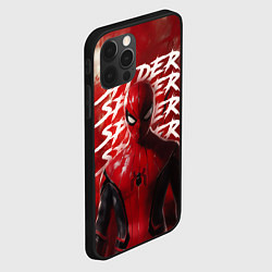 Чехол для iPhone 12 Pro Spider-man red background, цвет: 3D-черный — фото 2