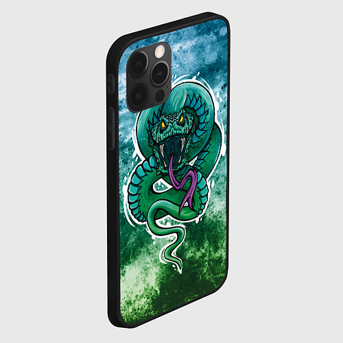 Чехол iPhone 12 Pro Агрессивная зеленая змея на абстрактном фоне / 3D-Черный – фото 2