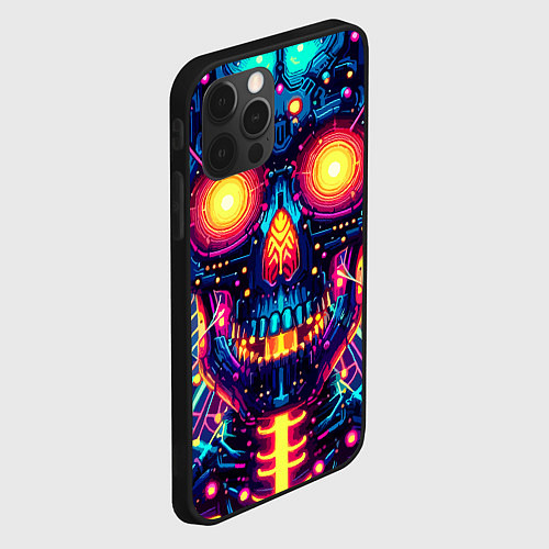 Чехол iPhone 12 Pro Neon skull - ai art fantasy / 3D-Черный – фото 2