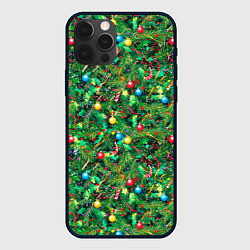Чехол для iPhone 12 Pro Разноцветные шары на ёлке, цвет: 3D-черный