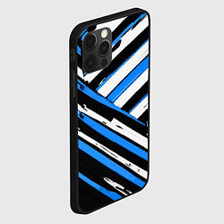 Чехол для iPhone 12 Pro Бело-синие диагональные полосы на чёрном фоне, цвет: 3D-черный — фото 2