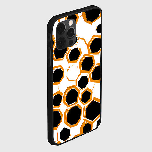 Чехол iPhone 12 Pro Чёрно-жёлтые шестиугольники на белом фоне / 3D-Черный – фото 2