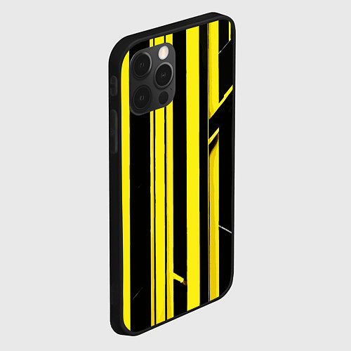 Чехол iPhone 12 Pro Толстые жёлтые полосы на чёрном фоне / 3D-Черный – фото 2