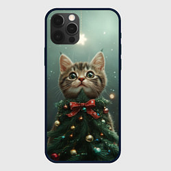 Чехол для iPhone 12 Pro Котик - новогодняя елочка, цвет: 3D-черный