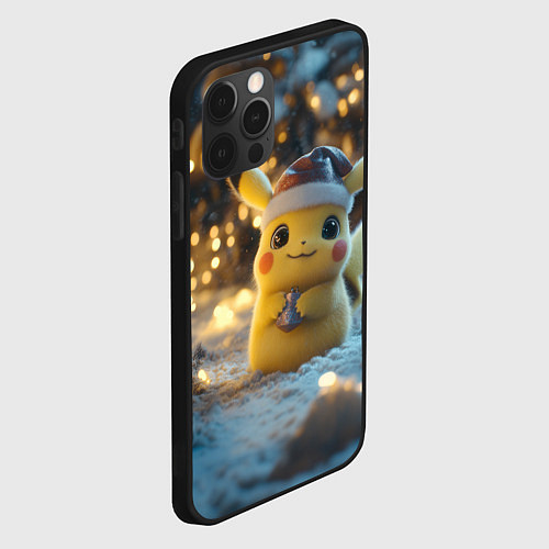 Чехол iPhone 12 Pro Радостный новогодний Пикачу / 3D-Черный – фото 2