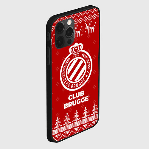 Чехол iPhone 12 Pro Новогодний Club Brugge с оленями / 3D-Черный – фото 2