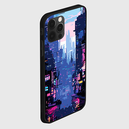 Чехол iPhone 12 Pro Киберпанк город розовый / 3D-Черный – фото 2