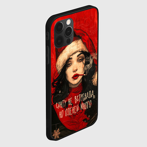 Чехол iPhone 12 Pro Санту не встречала - но оленей много / 3D-Черный – фото 2