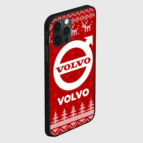 Чехол iPhone 12 Pro Новогодний Volvo с оленями / 3D-Черный – фото 2
