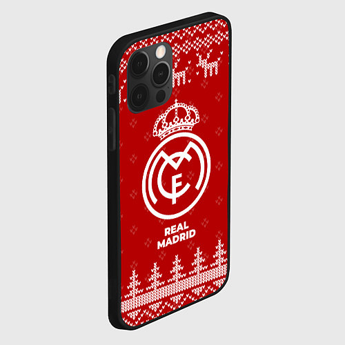 Чехол iPhone 12 Pro Новогодний Real Madrid с оленями / 3D-Черный – фото 2