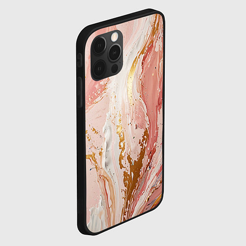 Чехол iPhone 12 Pro Брызги розовых и золотых красок в хаотичных узорах / 3D-Черный – фото 2