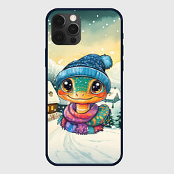 Чехол для iPhone 12 Pro Милая змейка на фоне деревни, цвет: 3D-черный