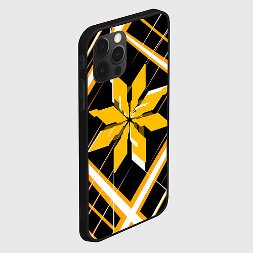 Чехол iPhone 12 Pro Жёлто-белая звезда и полосы на чёрном фоне / 3D-Черный – фото 2