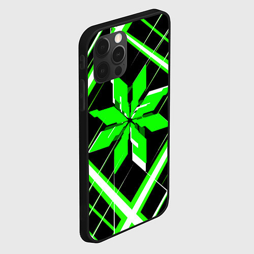 Чехол iPhone 12 Pro Зелёно-белая звезда и полосы на чёрном фоне / 3D-Черный – фото 2