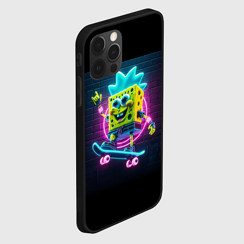 Чехол iPhone 12 Pro Sponge Bob on a skateboard - ai art fantasy / 3D-Черный – фото 2