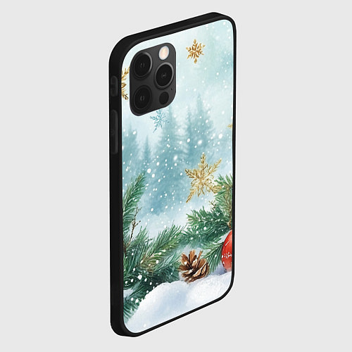 Чехол iPhone 12 Pro Золотые снежинки - новогодний фон / 3D-Черный – фото 2