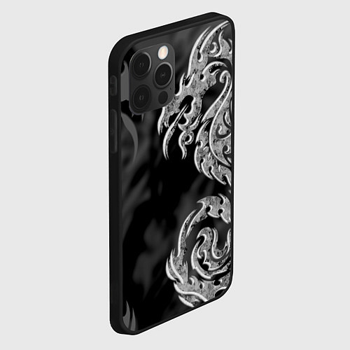 Чехол iPhone 12 Pro Серый дракон трайбл / 3D-Черный – фото 2