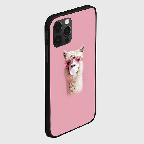 Чехол iPhone 12 Pro Лама альпака в очках с жевательной резинкой / 3D-Черный – фото 2
