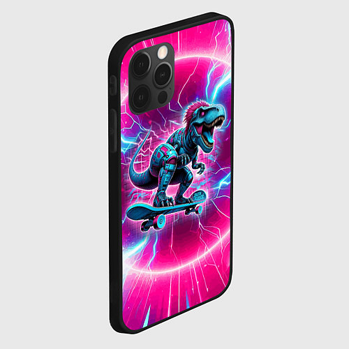 Чехол iPhone 12 Pro Cyber tyrannosaurus is a cool skateboarder / 3D-Черный – фото 2