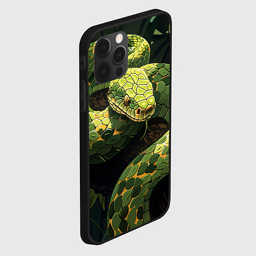 Чехол iPhone 12 Pro Змея в траве / 3D-Черный – фото 2