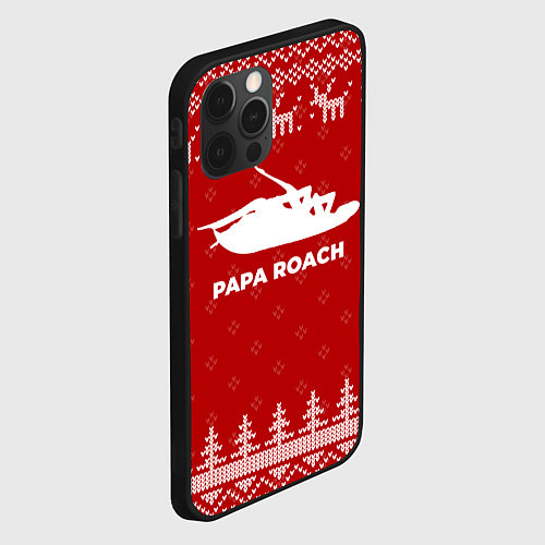 Чехол iPhone 12 Pro Новогодний Papa Roach с оленями / 3D-Черный – фото 2