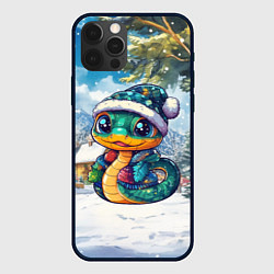 Чехол для iPhone 12 Pro Новогодняя милая змейка, цвет: 3D-черный