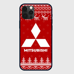 Чехол для iPhone 12 Pro Новогодний Mitsubishi с оленями, цвет: 3D-черный