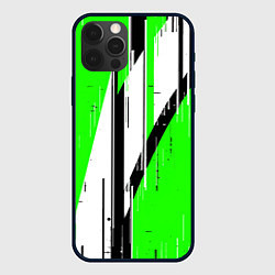 Чехол для iPhone 12 Pro Black and white vertical stripes on a green backgr, цвет: 3D-черный