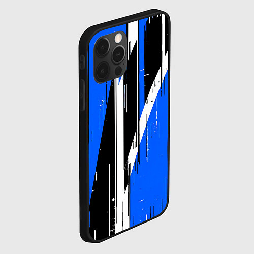 Чехол iPhone 12 Pro Чёрно-белые вертикальные полосы на синем фоне / 3D-Черный – фото 2