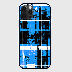 Чехол для iPhone 12 Pro Сине-белый гранж на чёрном фоне, цвет: 3D-черный