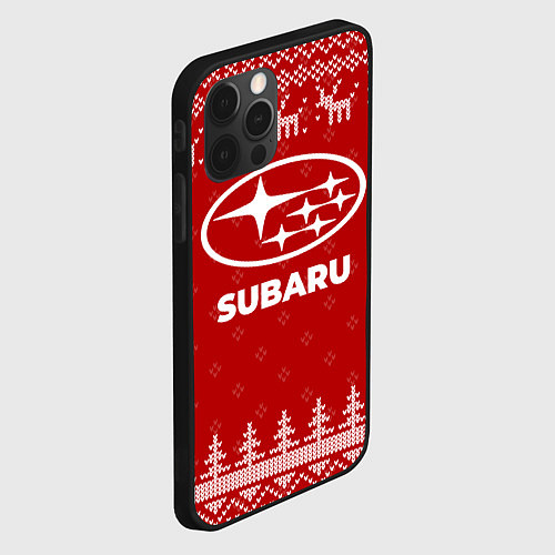 Чехол iPhone 12 Pro Новогодний Subaru с оленями / 3D-Черный – фото 2