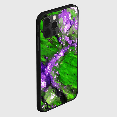 Чехол iPhone 12 Pro Фиолетовый минерал в зелёном камне / 3D-Черный – фото 2