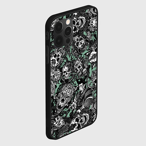 Чехол iPhone 12 Pro Самурай и черепа с масками / 3D-Черный – фото 2