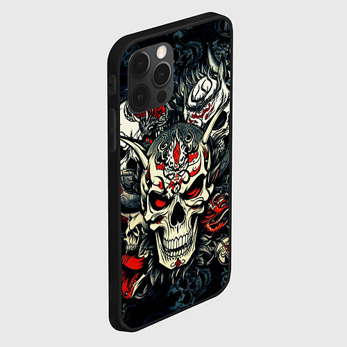 Чехол iPhone 12 Pro Маска Хання на черепе самурая на фоне духов / 3D-Черный – фото 2