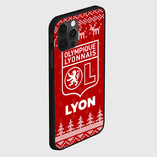 Чехол iPhone 12 Pro Новогодний Lyon с оленями / 3D-Черный – фото 2