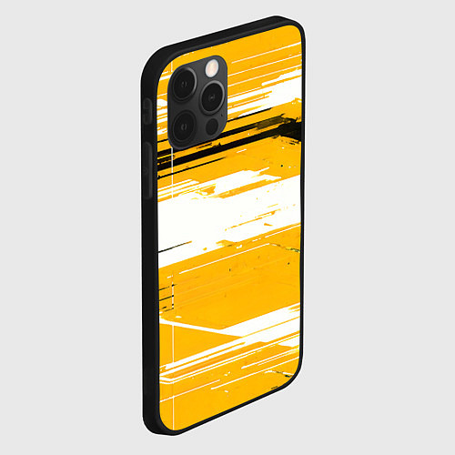 Чехол iPhone 12 Pro Горизонтальные чёрно-белые линии на жёлтом фоне / 3D-Черный – фото 2