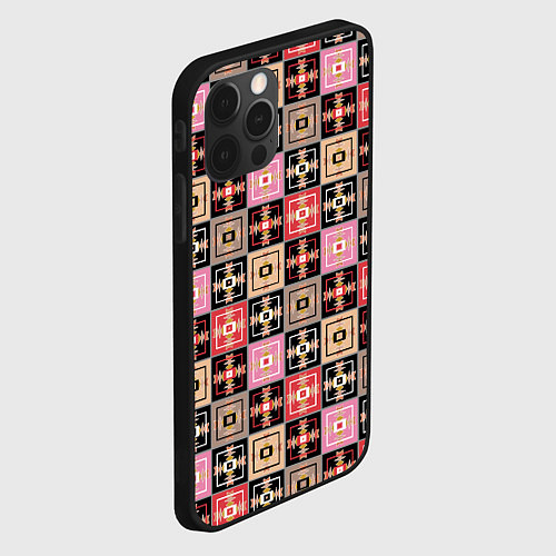 Чехол iPhone 12 Pro Разноцветная плитка с геометрическим рисунком / 3D-Черный – фото 2
