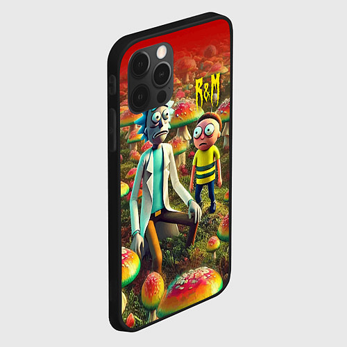 Чехол iPhone 12 Pro Рик и Морти заблудились в мухоморном поле / 3D-Черный – фото 2