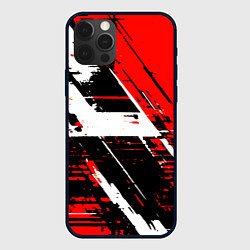 Чехол для iPhone 12 Pro Diagonal black and white stripes on a red backgrou, цвет: 3D-черный