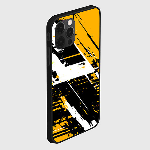 Чехол iPhone 12 Pro Diagonal black and white stripes on a yellow backg / 3D-Черный – фото 2